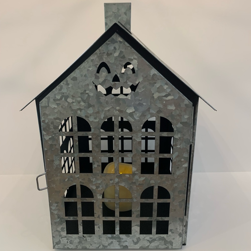 Martha Stewart Galvanized Haunted House Trick or Treat Large House Light Up